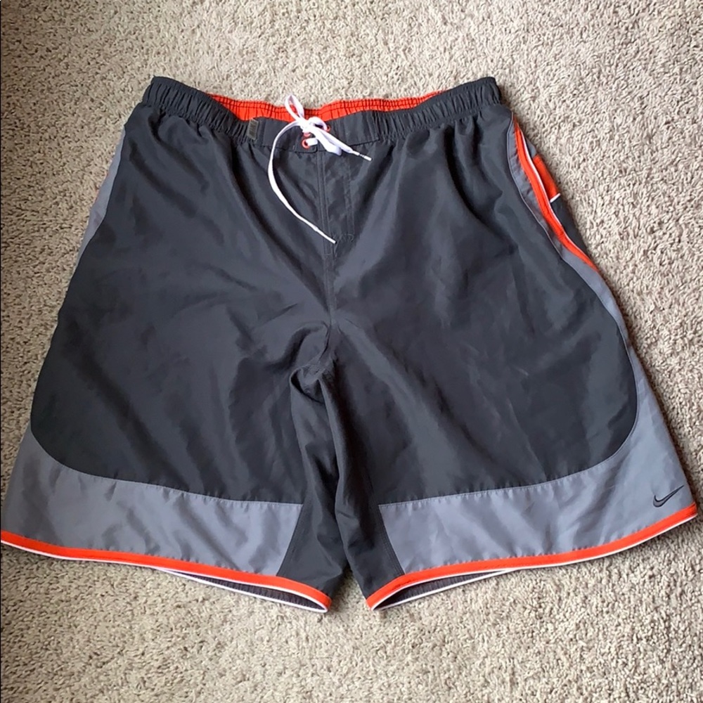 Nike Black and Grey Lined Swim Trunks w/ Red Trim